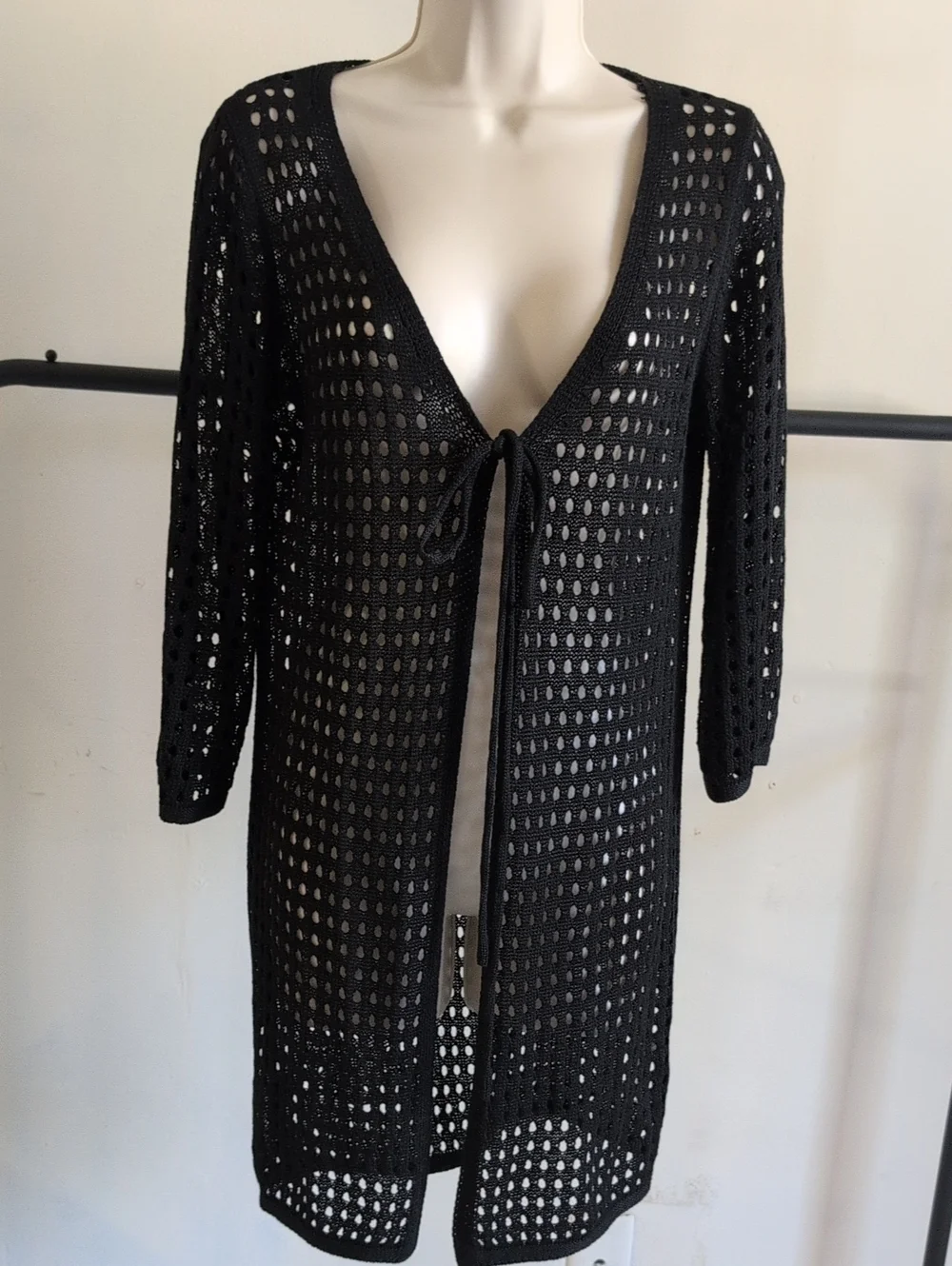 Black Crochet Tie-Front Swim Coverup